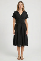 Camille | Women's V-Neck Pleated Midi Dress