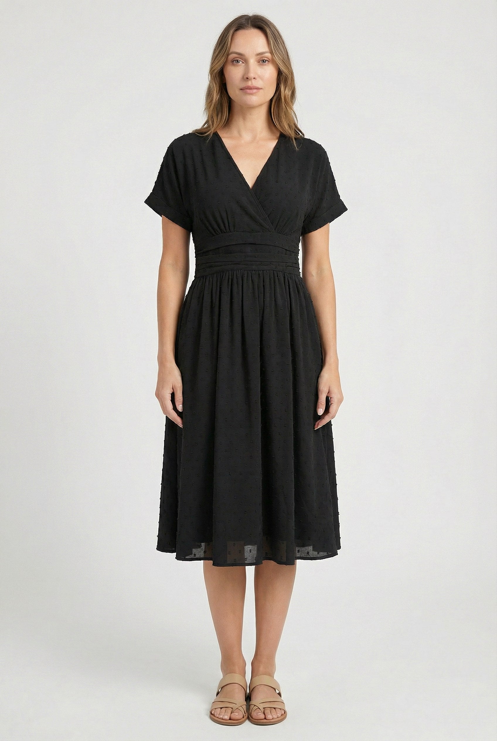 Camille | Women's V-Neck Pleated Midi Dress