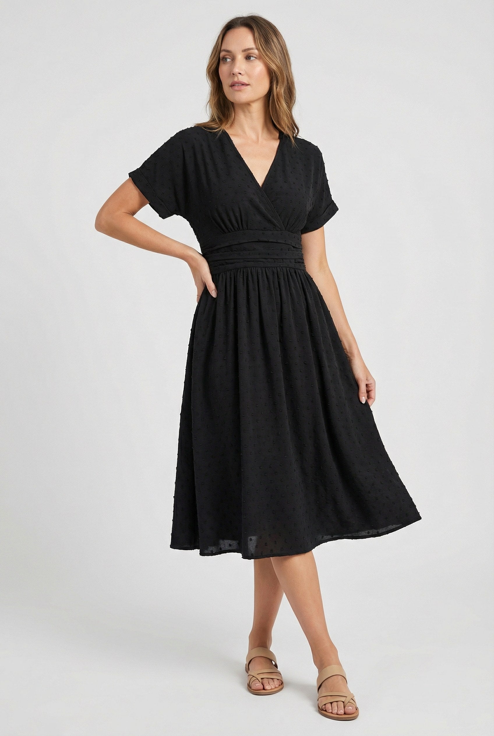 Camille | Women's V-Neck Pleated Midi Dress