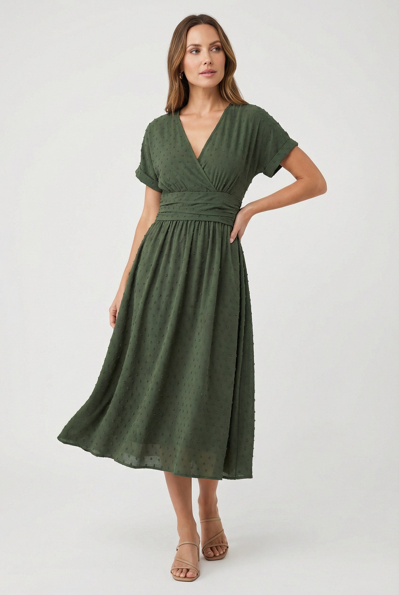 Camille | Women's V-Neck Pleated Midi Dress - image 2