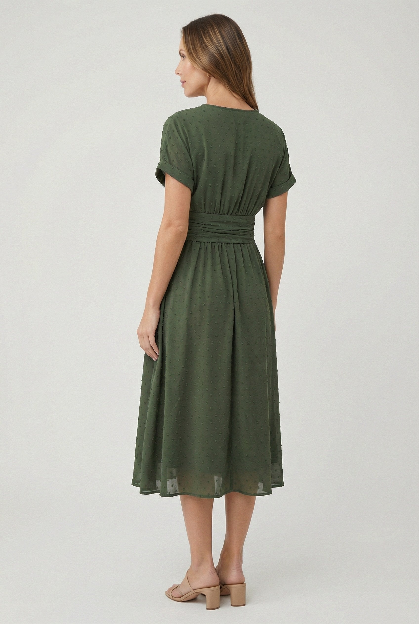 Camille | Women's V-Neck Pleated Midi Dress - image 3