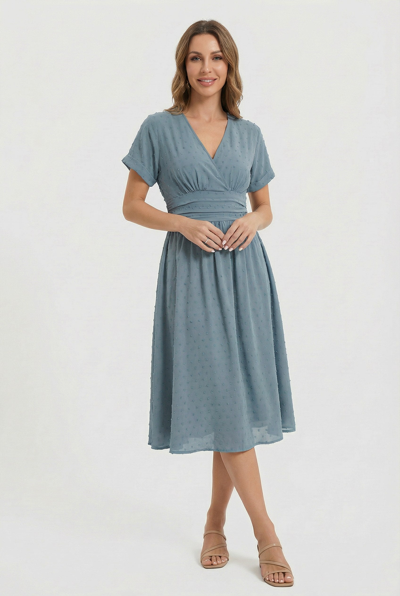 Camille | Women's V-Neck Pleated Midi Dress - image 5