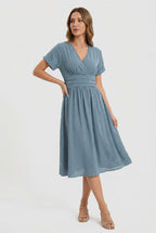 Camille | Women's V-Neck Pleated Midi Dress - image 6