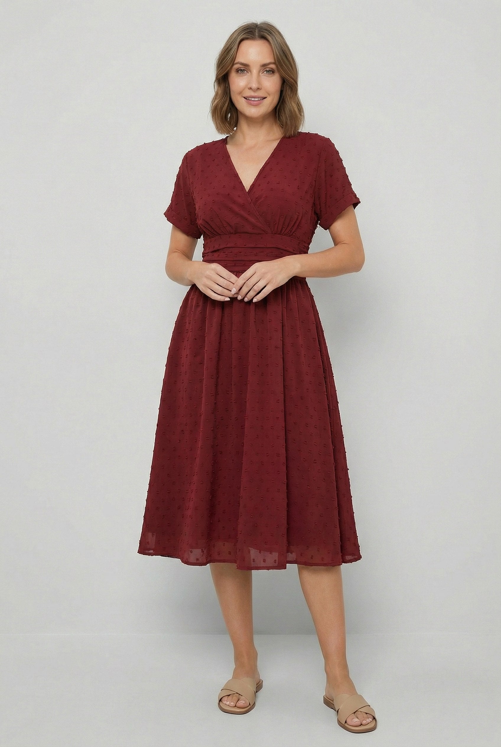 Camille | Women's V-Neck Pleated Midi Dress - image 7