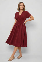 Camille | Women's V-Neck Pleated Midi Dress - image 8