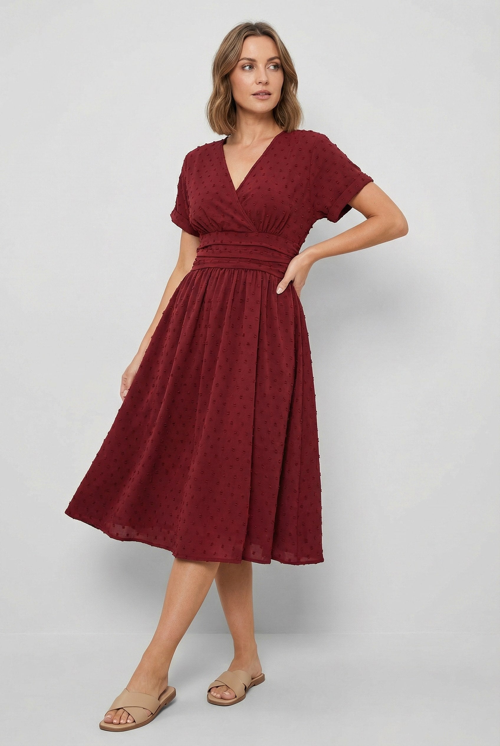 Camille | Women's V-Neck Pleated Midi Dress - image 8
