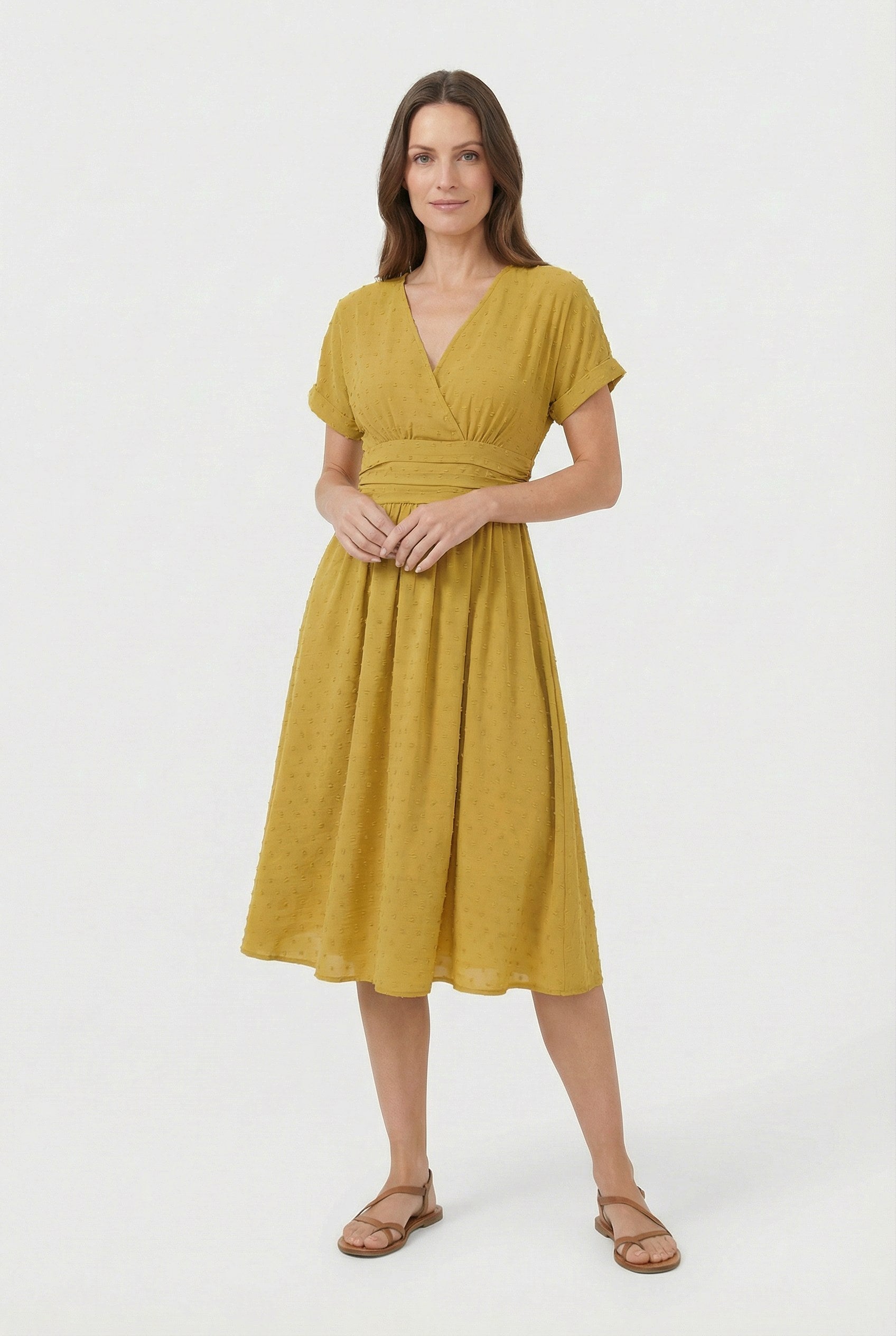 Camille | Women's V-Neck Pleated Midi Dress - image 9