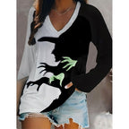 Caroline | Women's Halloween Graphic V-Neck Top, Long-Sleeve Festive Top | The Dress Cellar | Dark Gray
