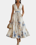 Caroline | Women's Pleated V-Neck Maxi Dress - White