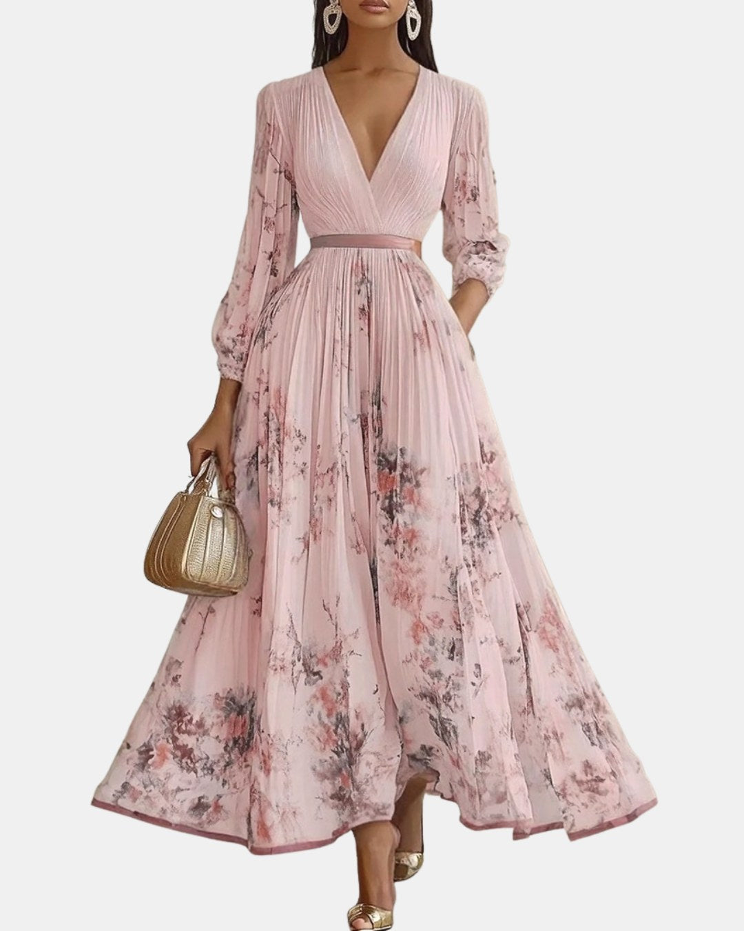 Caroline | Women's Pleated V-Neck Maxi Dress - image 11