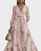 Caroline | Women's Pleated V-Neck Maxi Dress - image 12