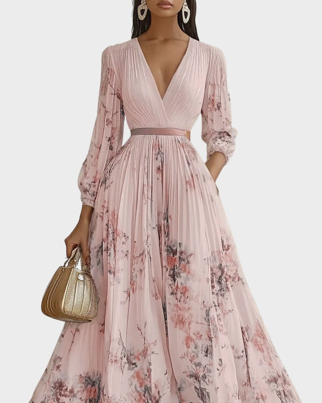 Caroline | Women's Pleated V-Neck Maxi Dress - image 12