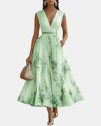 Caroline | Women's Pleated V-Neck Maxi Dress - image 14