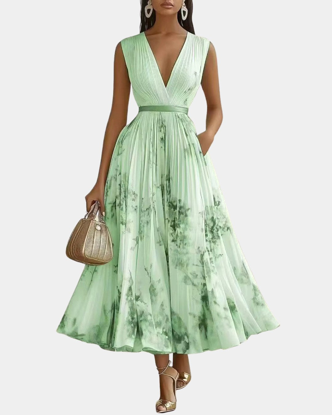Caroline | Women's Pleated V-Neck Maxi Dress - image 14