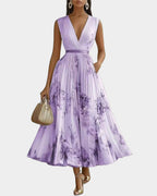 Caroline | Women's Pleated V-Neck Maxi Dress - image 15