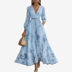 Caroline | Women's Pleated V-Neck Maxi Dress - Pink