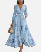 Caroline | Women's Pleated V-Neck Maxi Dress - Purple