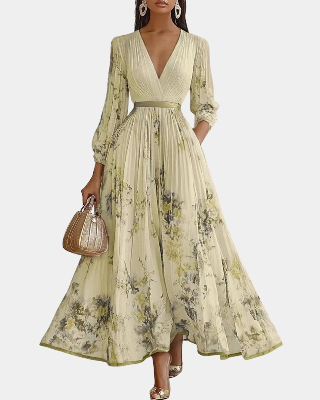 Caroline | Women's Pleated V-Neck Maxi Dress - image 8