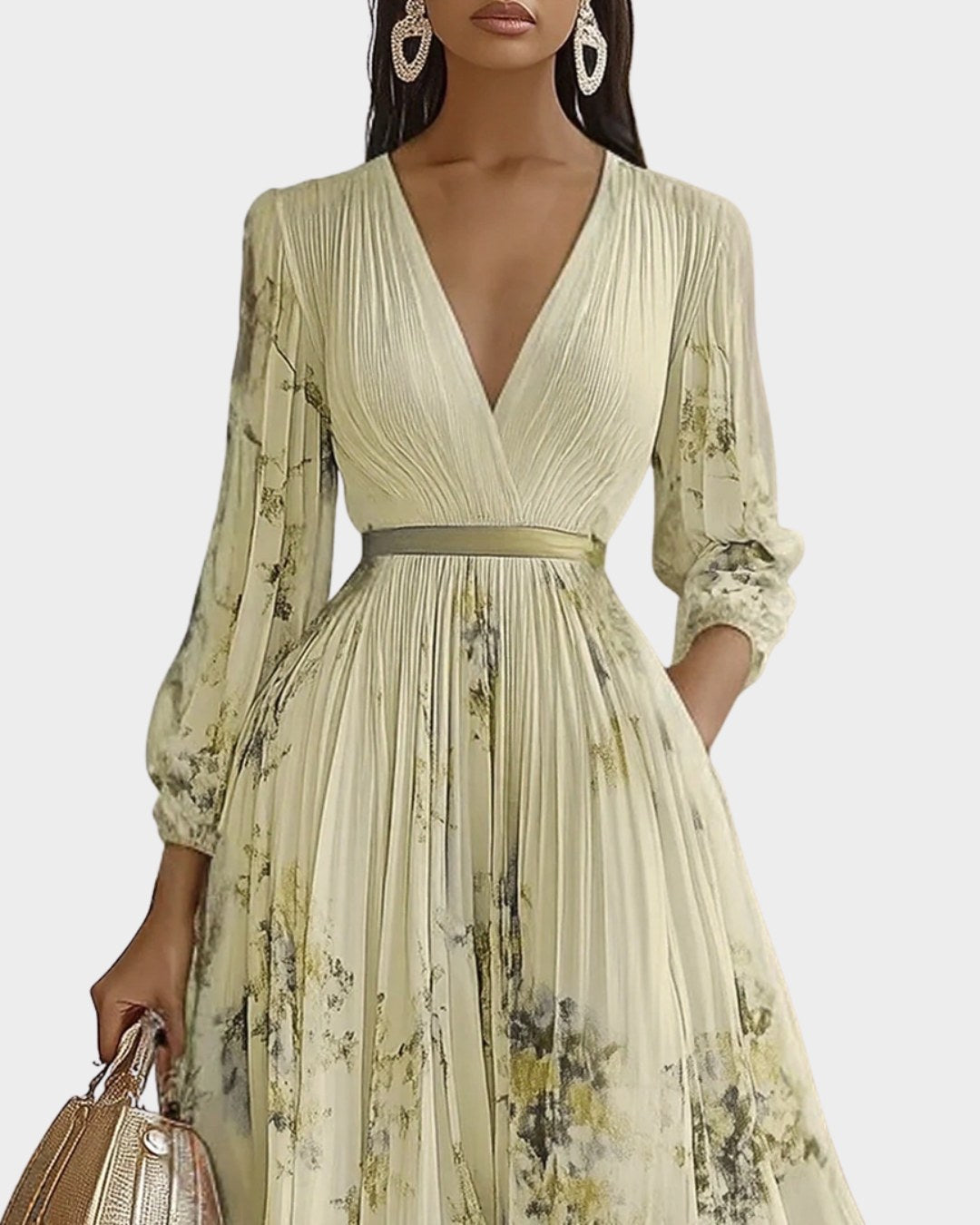 Caroline | Women's Pleated V-Neck Maxi Dress - image 9