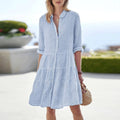 Caroline | Women's Striped A-Line Summer Dress - Blue
