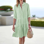 Caroline | Women's Striped A-Line Summer Dress - Green