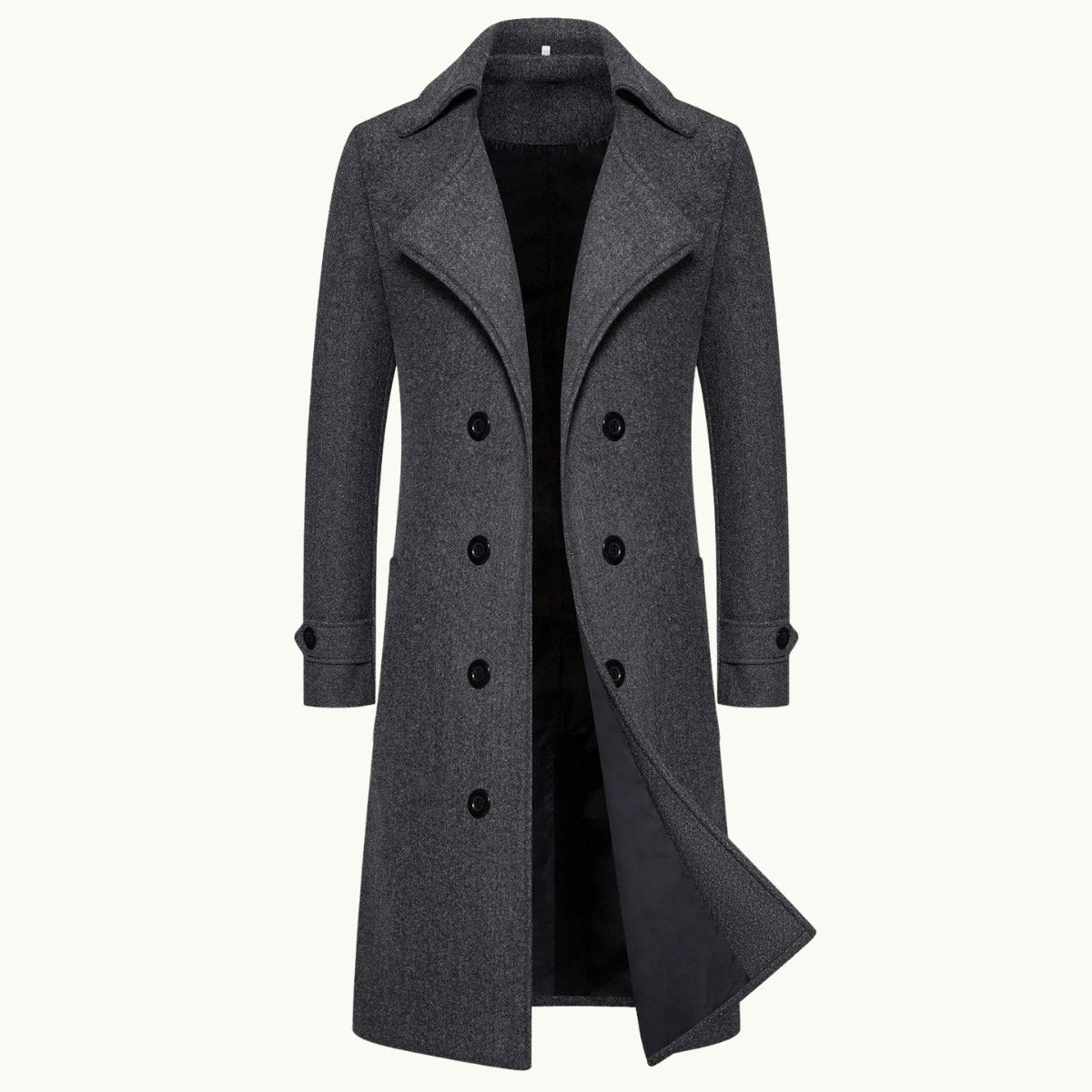 Carson | Men's Double Breasted Wool Trench Coat, Long Tailored Coat | The Dress Cellar | Dark Grey