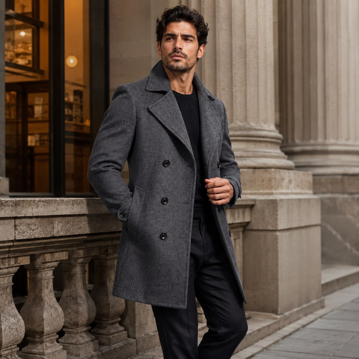 Carson | Men's Double Breasted Wool Trench Coat, Long Tailored Coat | The Dress Cellar