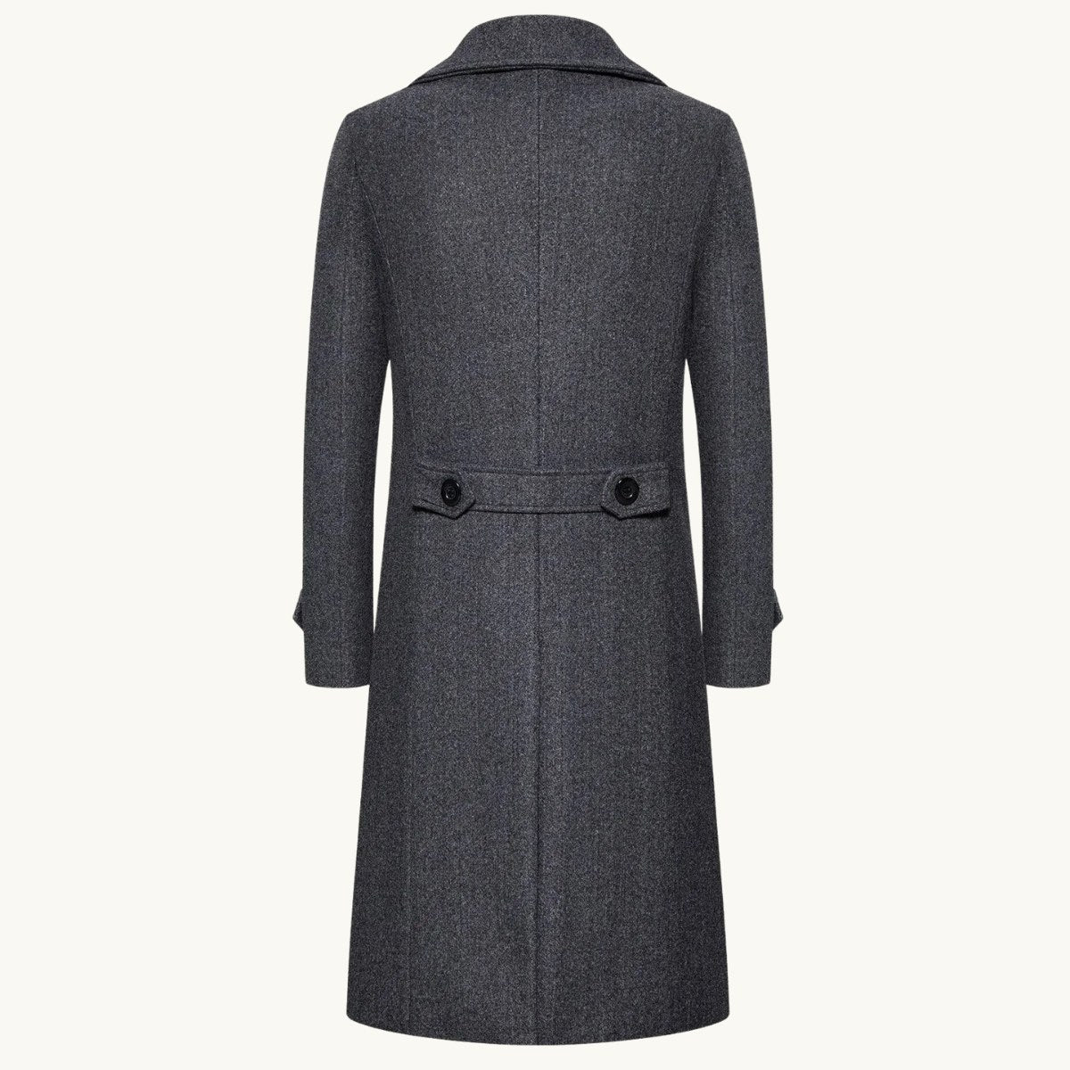 Carson | Men's Double Breasted Wool Trench Coat, Long Tailored Coat | The Dress Cellar | Light Grey