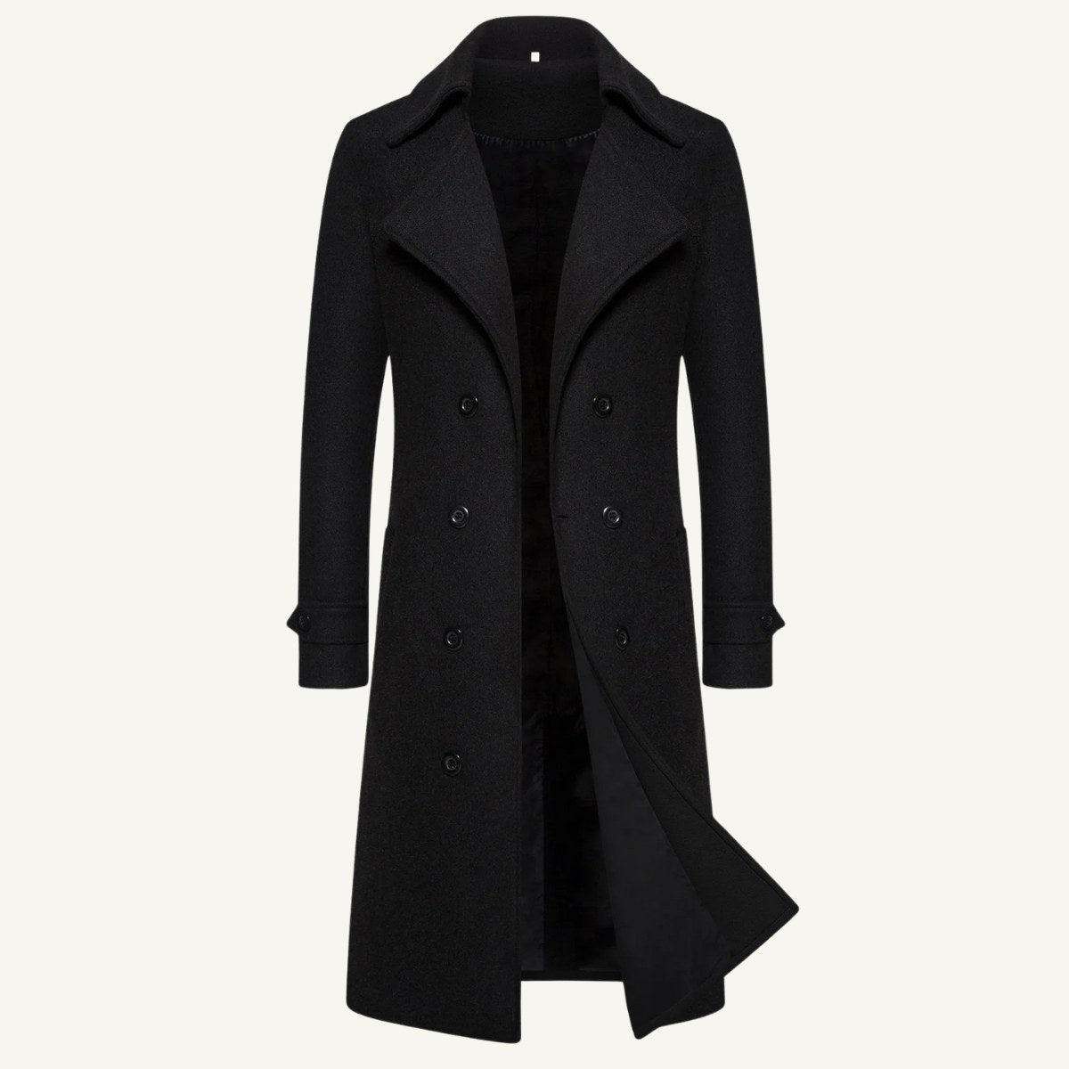 Carson | Men's Double Breasted Wool Trench Coat, Long Tailored Coat | The Dress Cellar | Khaki