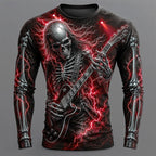 Carter | Men's Long Sleeve Graphic Shirt, Skeleton Guitar Print Shirt | The Dress Cellar | Red