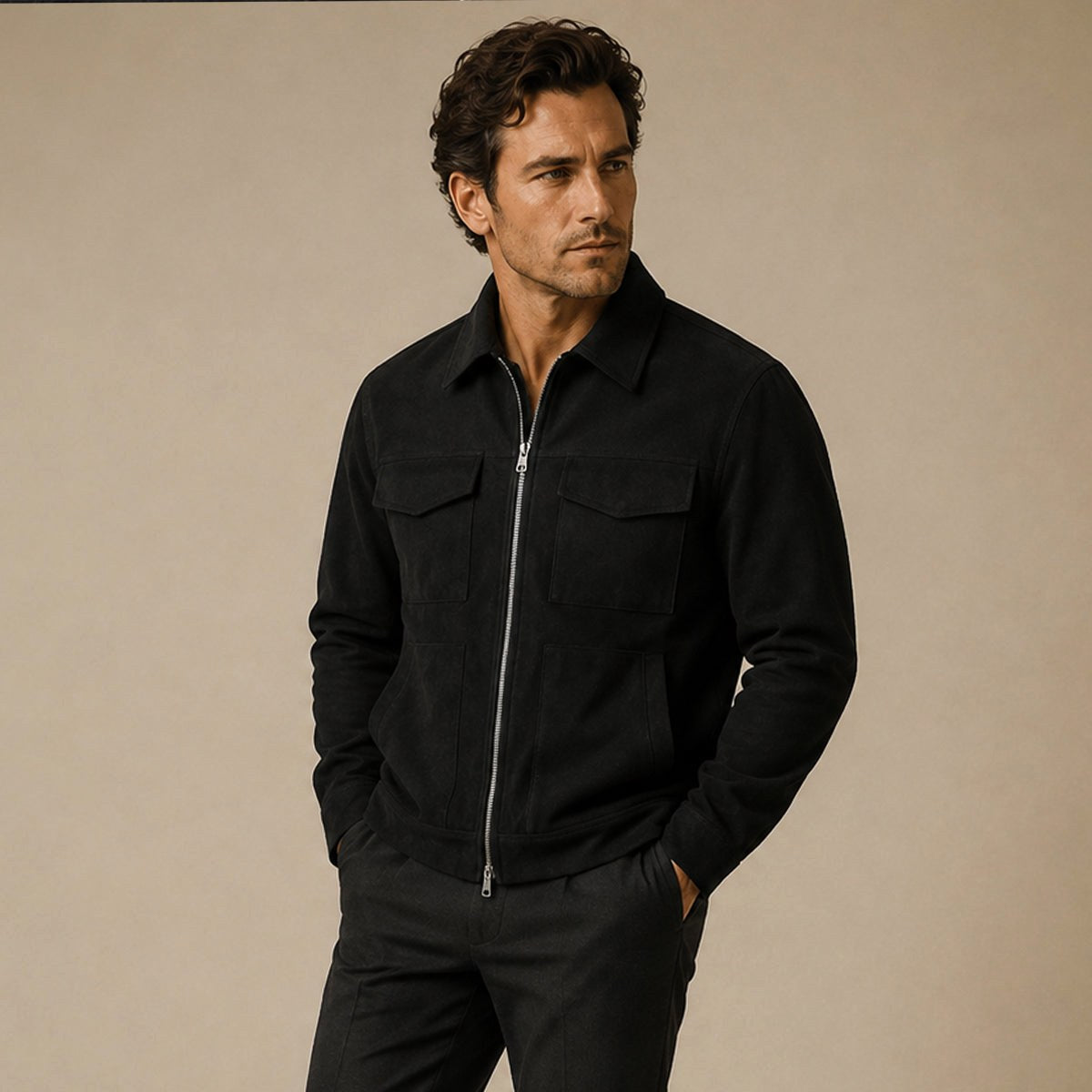 Carter | Men's Suede-Effect Jacket, Modern Smart Jacket | The Dress Cellar | Grey