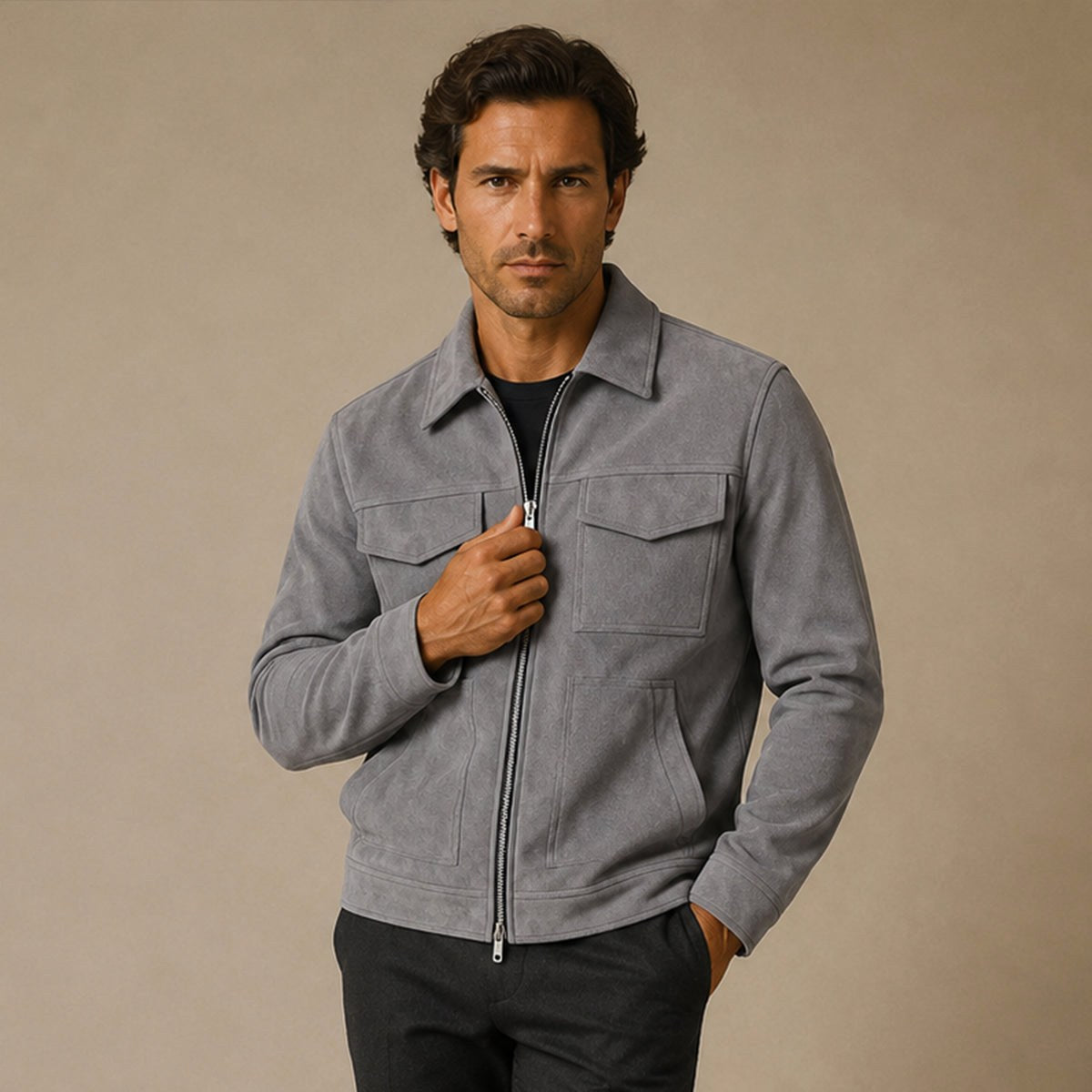 Carter | Men's Suede-Effect Jacket, Modern Smart Jacket | The Dress Cellar