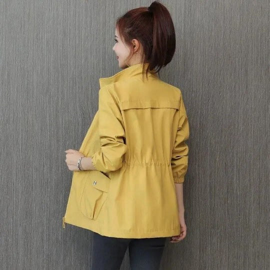 Catherine | Women's Lightweight Waterproof Trench Coat, Hooded Autumn Coat | The Dress Cellar | Yellow