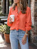Celeste | Women's Ruffle V-Neck Blouse, Long-Sleeve Casual Blouse | The Dress Cellar