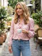 Celeste | Women's Ruffle V-Neck Blouse, Long-Sleeve Casual Blouse | The Dress Cellar | White
