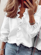 Celeste | Women's Ruffle V-Neck Blouse, Long-Sleeve Casual Blouse | The Dress Cellar
