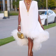 Celeste | Women's Sleeveless Feather Midi Dress