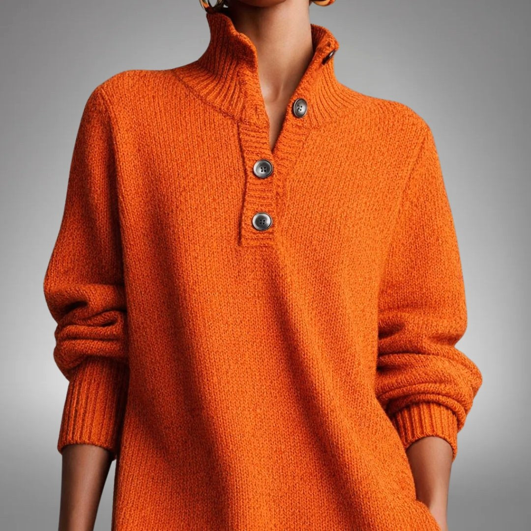 Celine | Women's Wool Mix Knit Polo Dress, Quarter-Button Midi Dress | The Dress Cellar