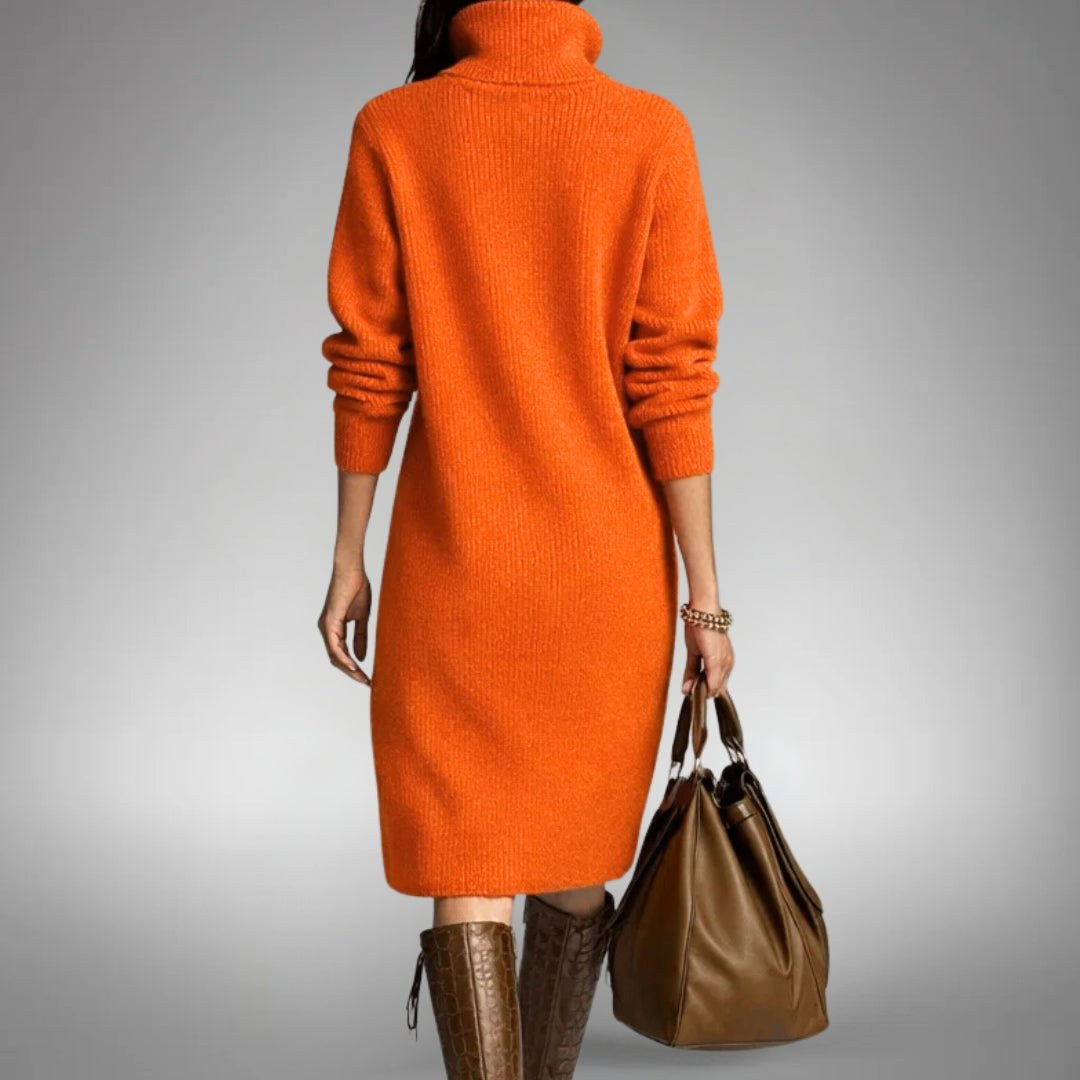 Celine | Women's Wool Mix Knit Polo Dress, Quarter-Button Midi Dress | The Dress Cellar