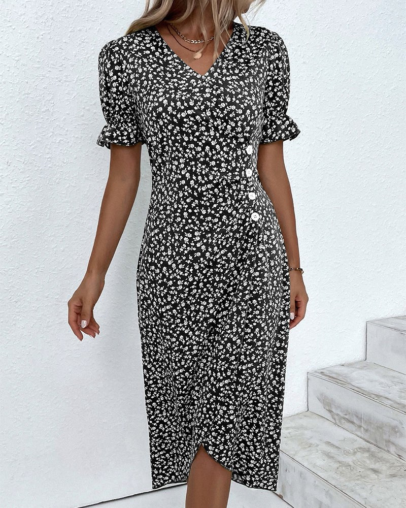 Charlene | Women's V-Neck Floral Midi Dress - image 13