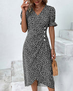 Charlene | Women's V-Neck Floral Midi Dress - Black