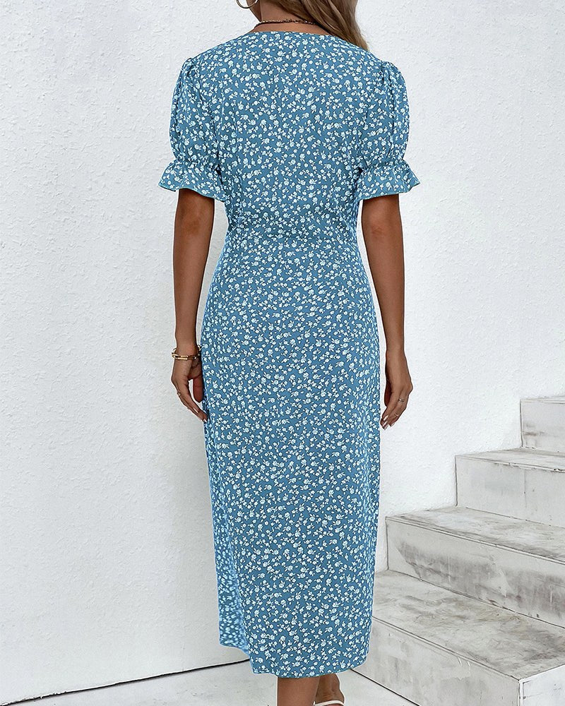 Charlene | Women's V-Neck Floral Midi Dress - image 8