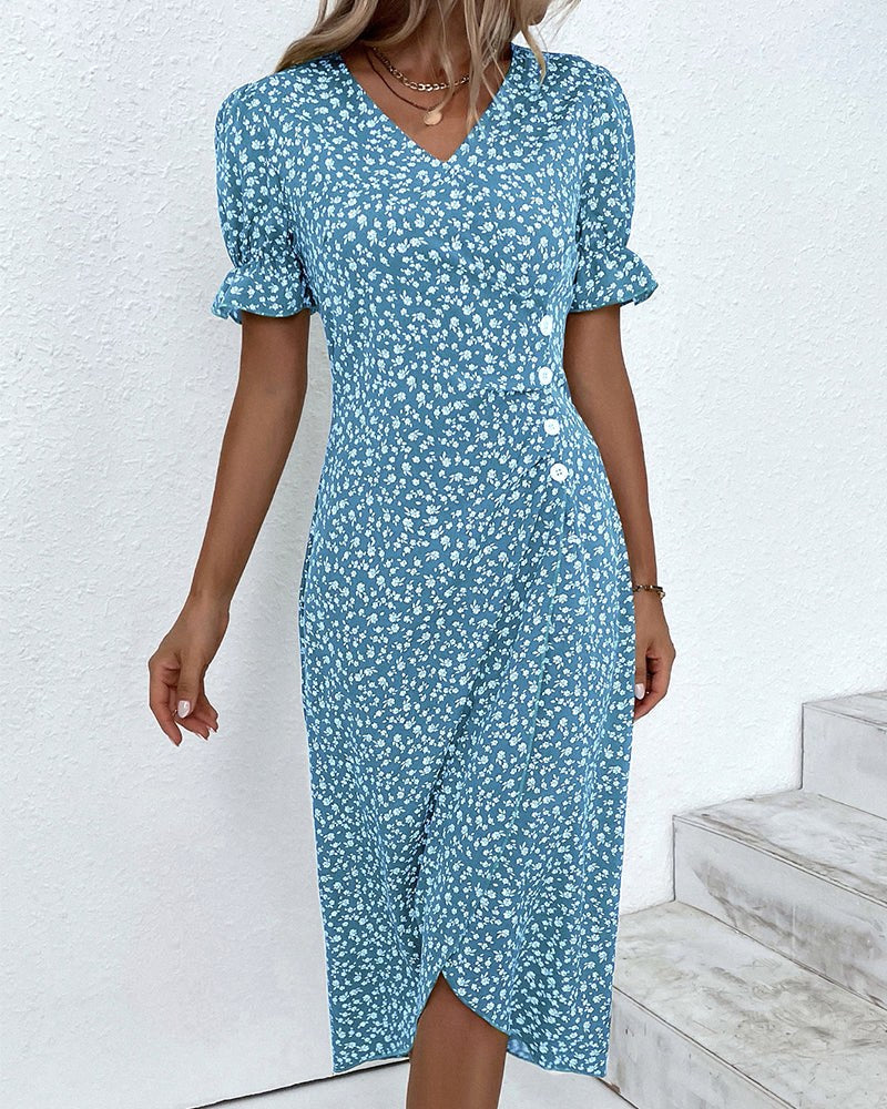 Charlene | Women's V-Neck Floral Midi Dress - image 9