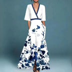 Charlotte | Women's Floral Maxi Dress with V-Neckline - White
