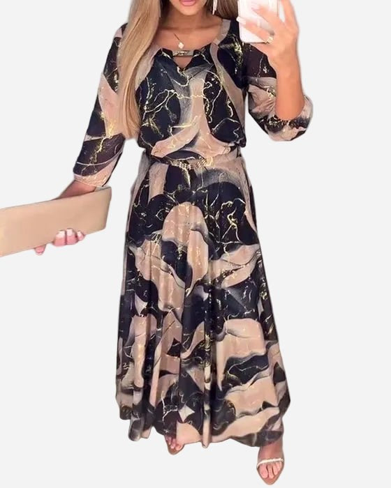 Charlotte | Women's Patterned Chiffon Dress, Three-Quarter Sleeve Dress | The Dress Cellar