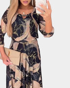 Charlotte | Women's Patterned Chiffon Dress, Three-Quarter Sleeve Dress | The Dress Cellar
