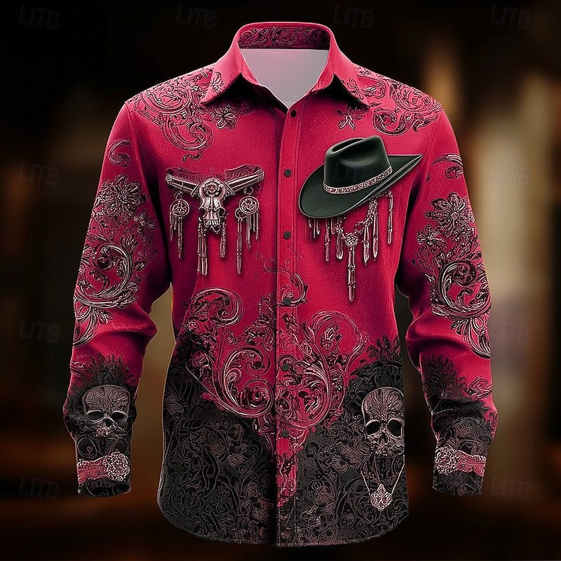 Chase | Men's Western Print Shirt, Halloween Statement Shirt | The Dress Cellar | Rose Red
