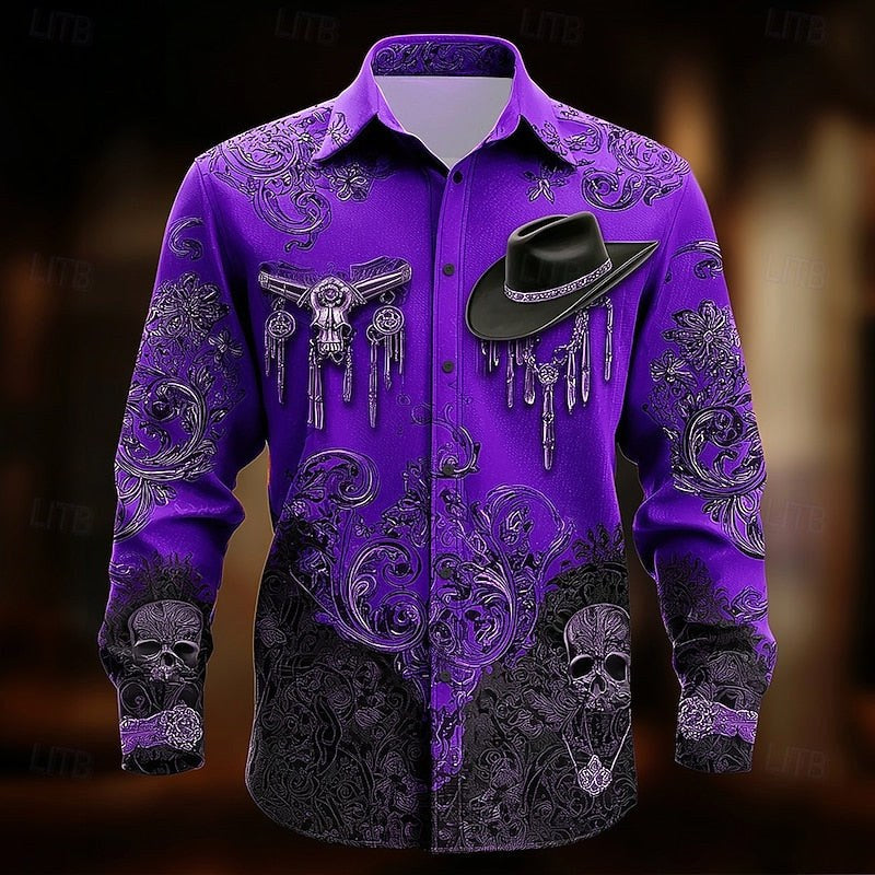 Chase | Men's Western Print Shirt, Halloween Statement Shirt | The Dress Cellar | Purple