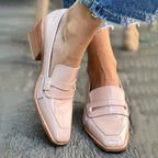 Claire | Women's Shiny Wide-Heel Loafers - Pink