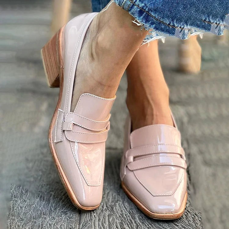 Claire | Women's Shiny Wide-Heel Loafers - Pink